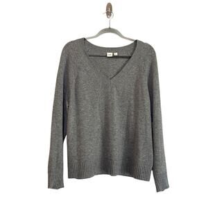 Gap Womens Merino Wool Cashmere V-Neck Sweater Gray Size Medium Academia Prep